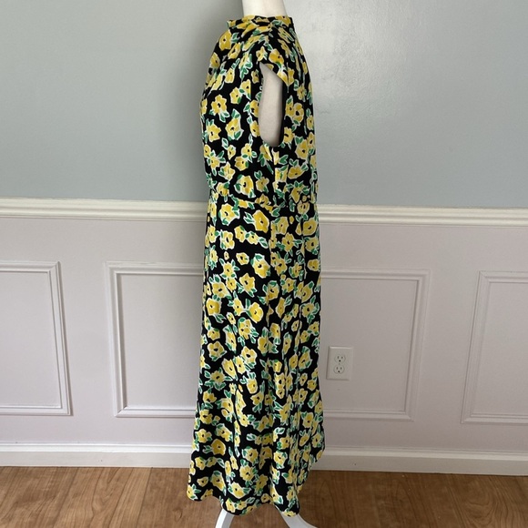 NWT Ann Taylor Floral Mock Neck Midi Flare Dress Floral Size 12 Black Yellow - Picture 8 of 15